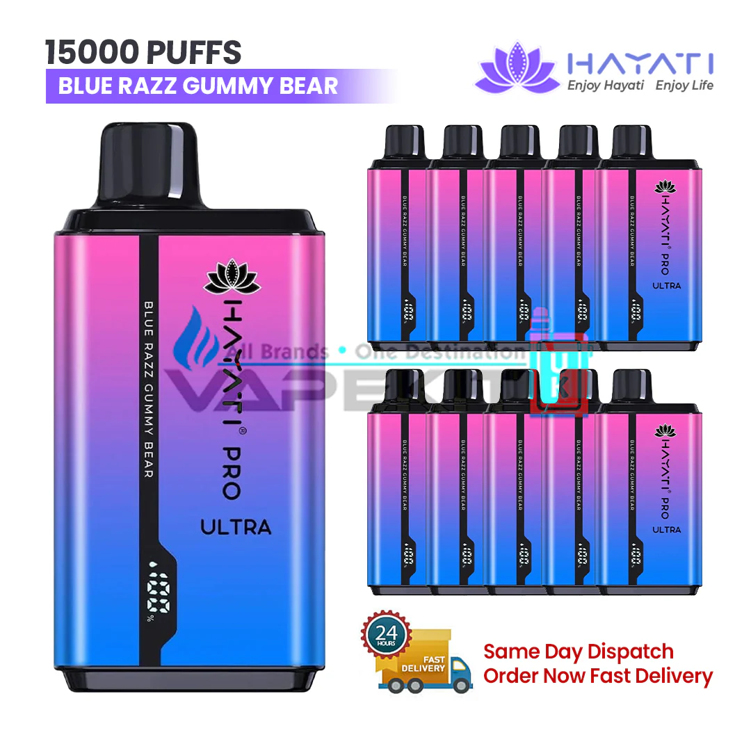 Hayati Pro Ultra Blue Razz Gummy Bear 15000 Puffs Vape (£12.99)