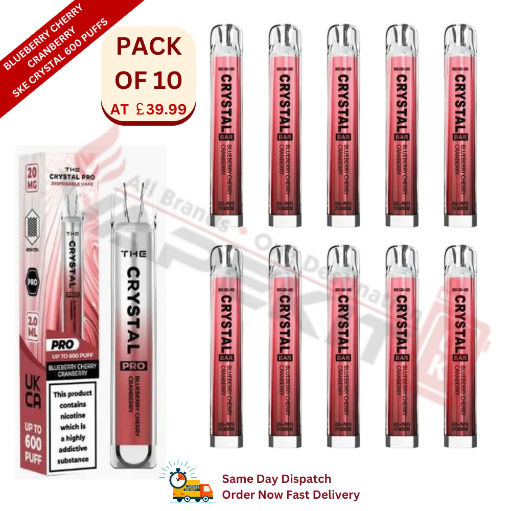 Blueberry Cherry Cranberry SKE Crystal 600 Puffs Prefilled Vape Device 10 Pack