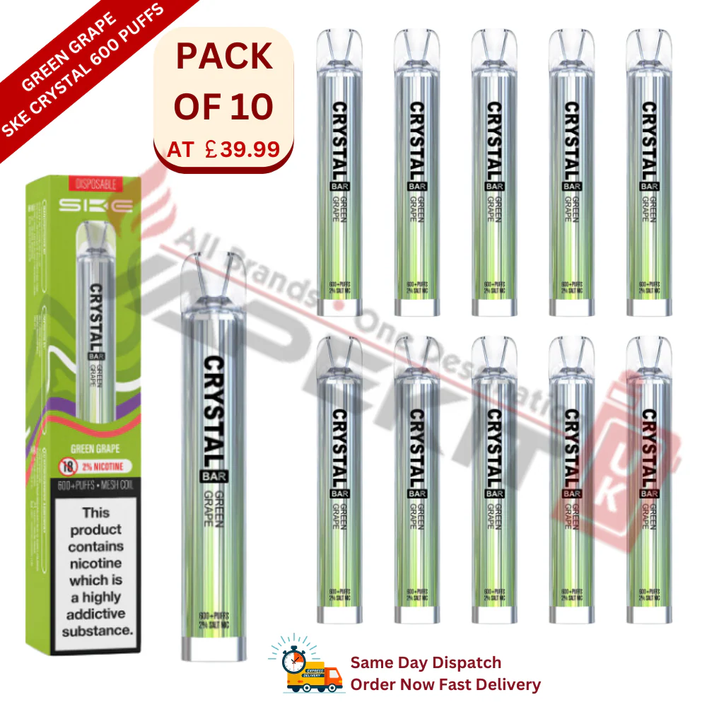 Green Grape SKE Crystal 600 Puffs Prefilled Vape Device 10 Pack