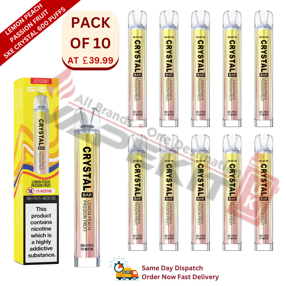 Lemon Peach Passion Fruit SKE Crystal 600 Puffs Prefilled Vape Device 10 Pack