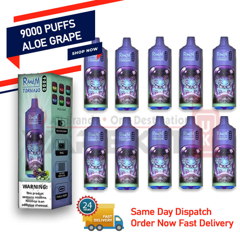 RandM Tornado Aloe Grape 9000 Puffs Bar