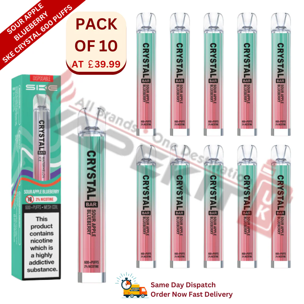 Sour Apple Blueberry SKE Crystal 600 Puffs Prefilled Vape Device 10 Pack